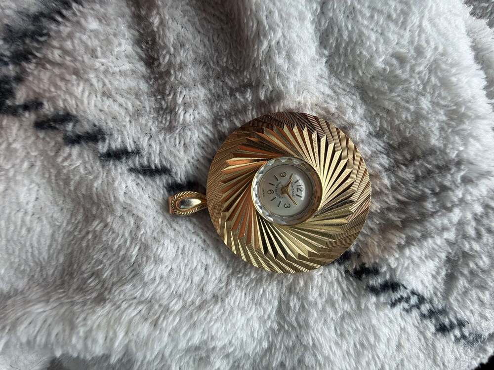Vantage Sunburst Gold-Tone Mechanical Pendant Necklace Watch